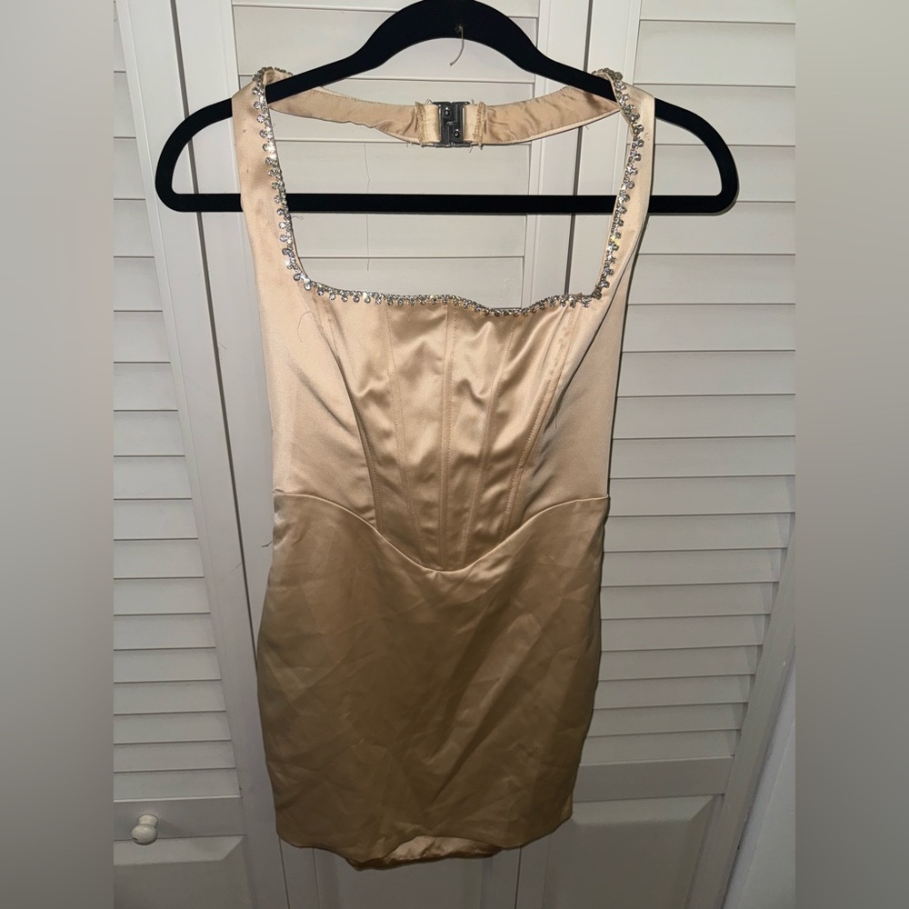 Oh Polly Strapless Cream Dress with Embellished Neckline